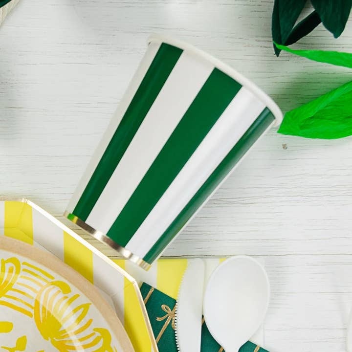 Emerald Green Cabana Stripe Cups