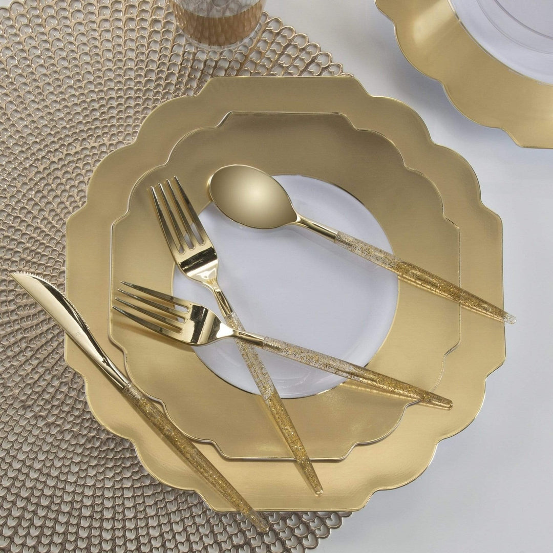 Gold Scalloped Gold Rimmed Plastic Plates - 2 Sizes