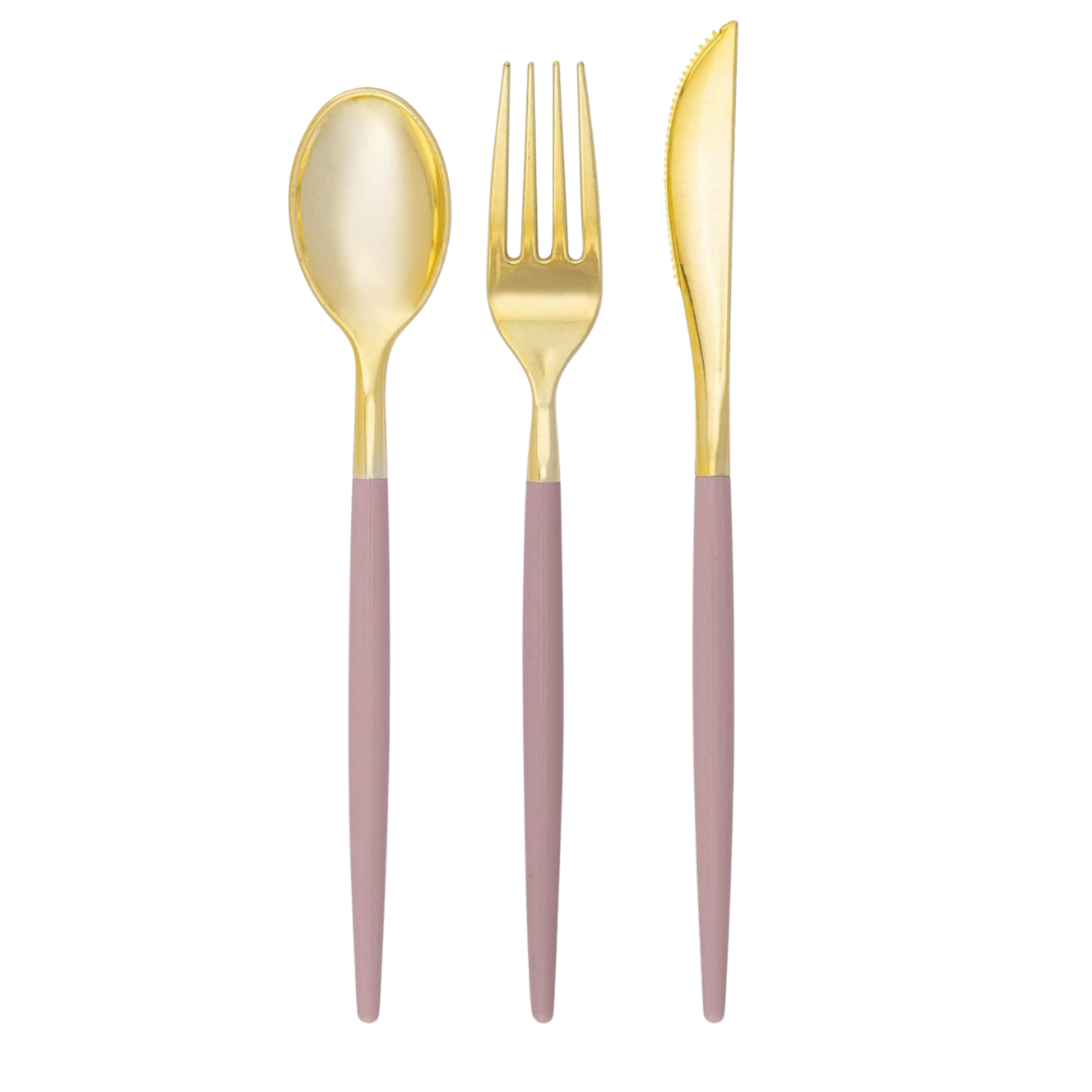 Mauve and Gold Chic Plastic Cutlery Set - 32 pcs