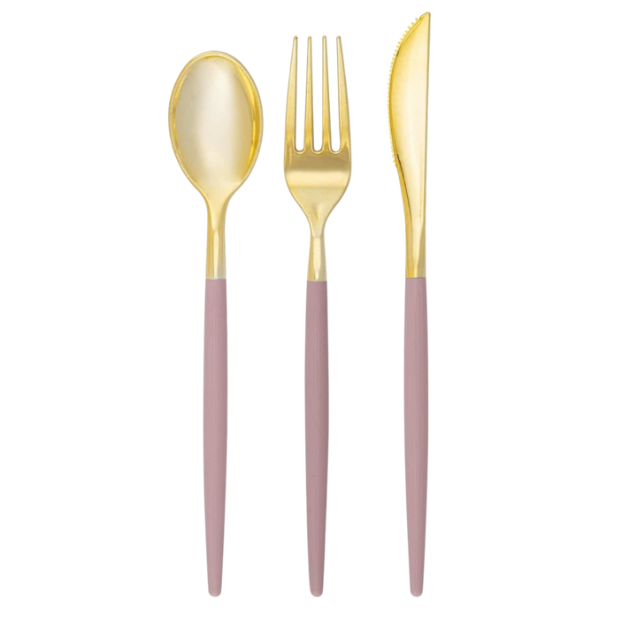 Mauve and Gold Chic Plastic Cutlery Set - 32 pcs