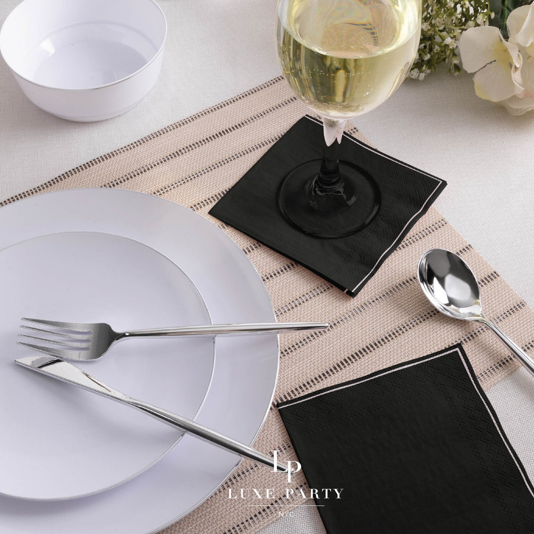 Black with Gold Stripe Cocktail Napkins