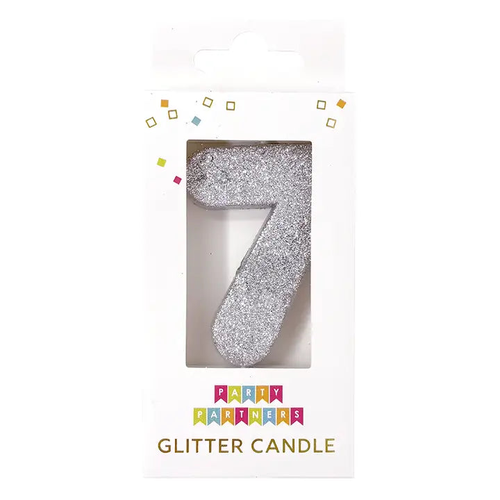 Silver Glitter Number 0-9 Candle Set