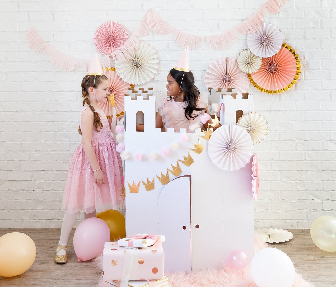 Pink and Gold Princess Crowns and Pom Pom Tulle Banner 