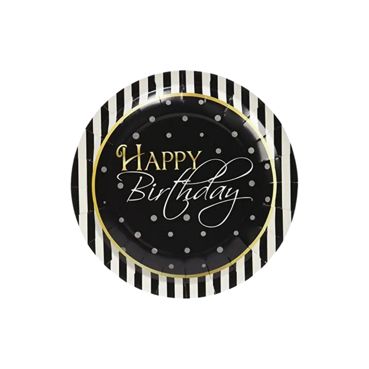 Black Elegant Happy Birthday Small Appetizer Dessert Plates