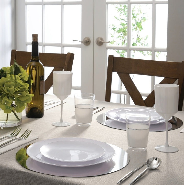 White Silver Rimmed Plastic Plates - 2 Sizes