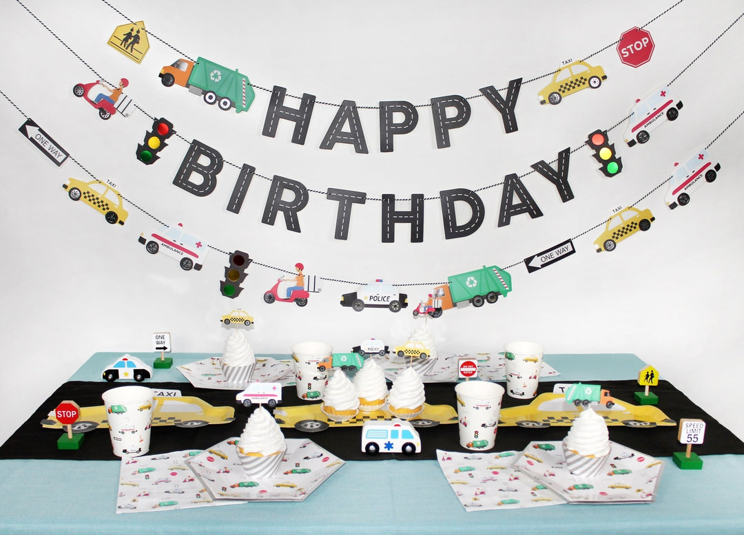 Black Transportation "Happy  Birthday" Banner