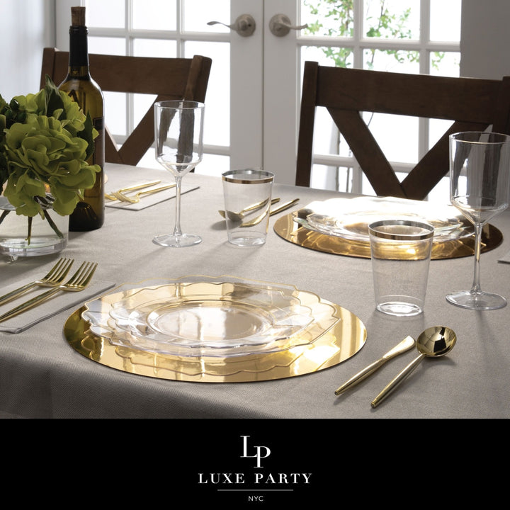 Clear Scalloped Gold Rimmed Plastic Plates - 2 Sizes