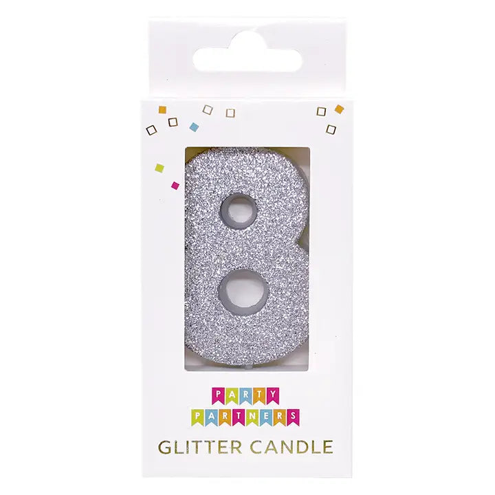 Silver Glitter Number 0-9 Candle Set