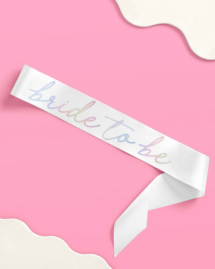 Bride to Be Iridescent White Bachelorette Party Sash