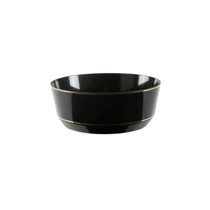 8 Oz. Round Black • Gold Plastic Dessert Bowls | 10 Pack