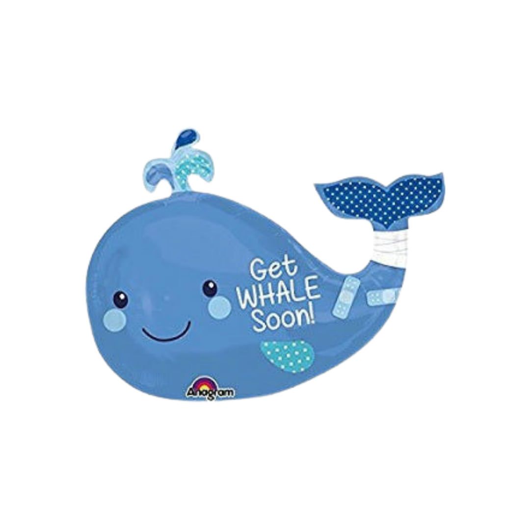 Blue Whale "Get Well Soon" Foil Balloon, 34 in