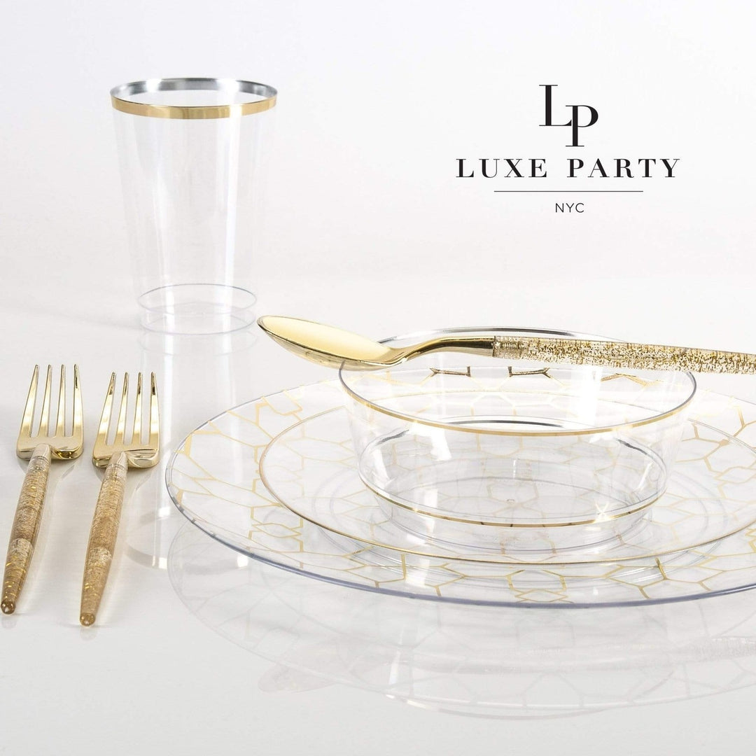 Clear Gold Rimmed Plastic Plates - 2 Sizes