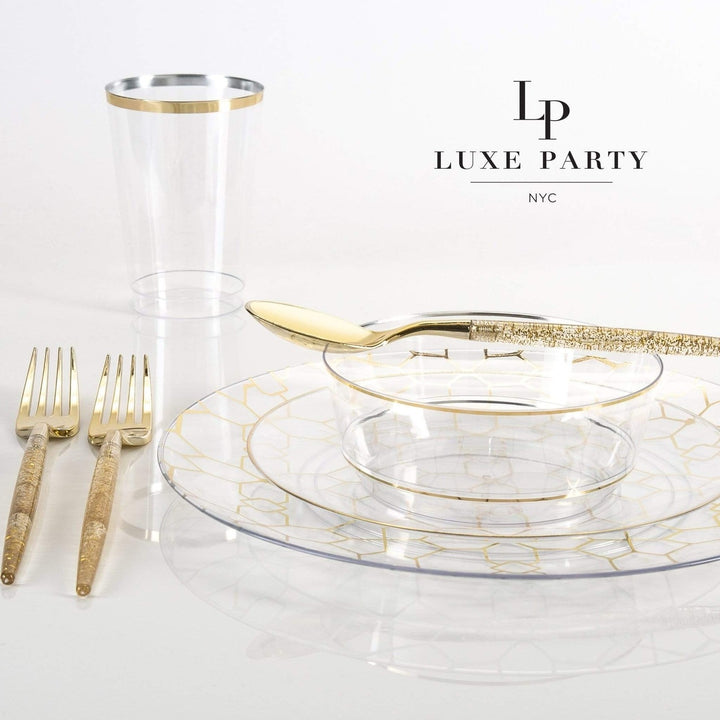 Clear Gold Rimmed Plastic Plates - 2 Sizes