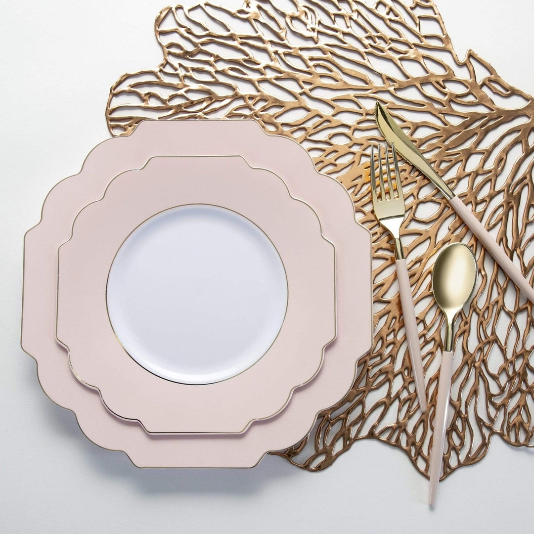 Blush Scalloped Gold Rimmed Plastic Plates - 2 Sizes