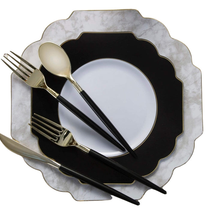 Black and Gold Plastic Cutlery Set - 32 pcs