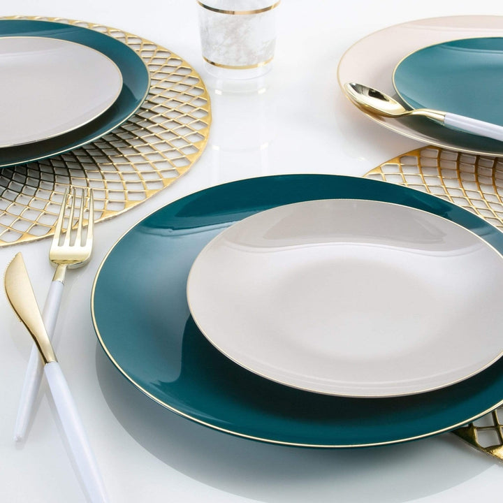 Linen Gold Rimmed Plastic Plates - 2 Sizes