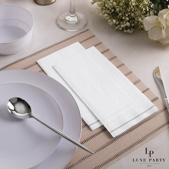 White and Silver Stripe Guest Paper Napkins