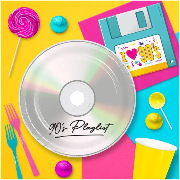 90's Theme CD Party Dinner Plate (16ct) - 2 Size Options