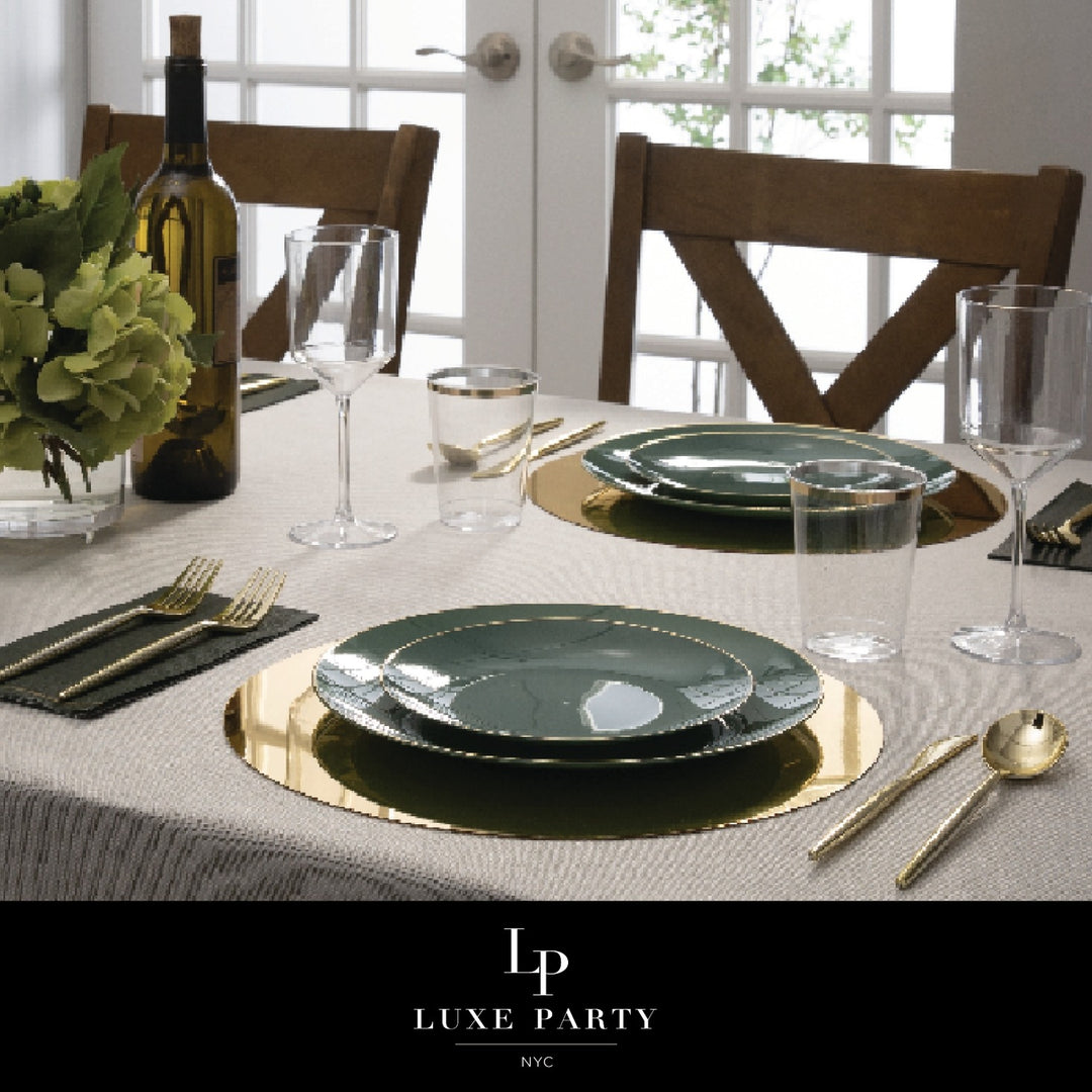 Sage Green Gold Rimmed Plastic Plates - 2 Sizes