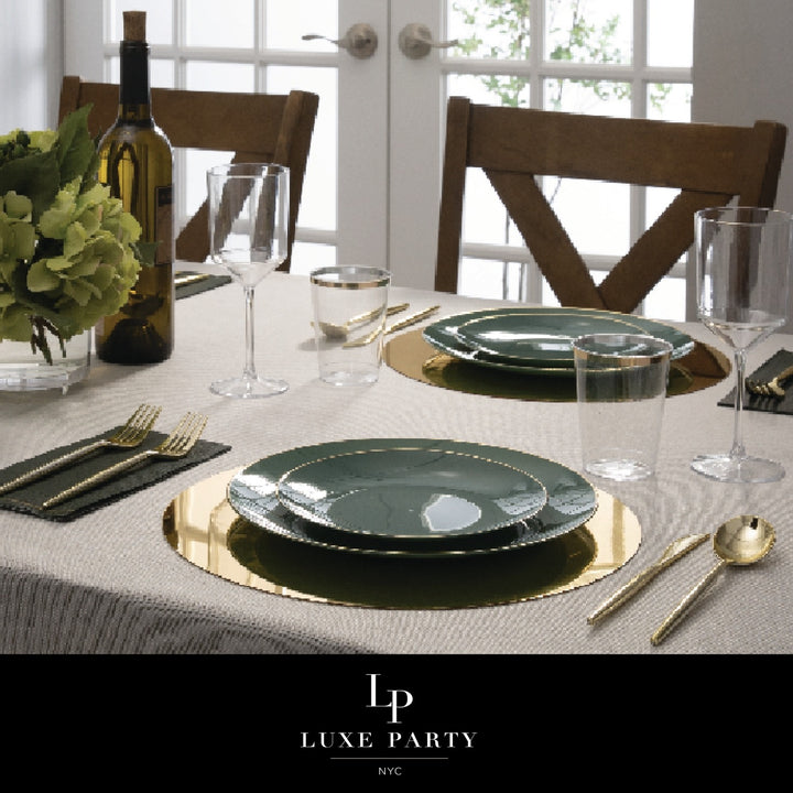 Sage Green Gold Rimmed Plastic Plates - 2 Sizes