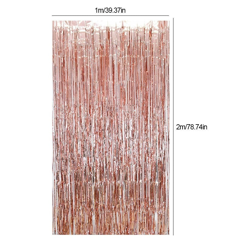 Rose Gold Fringe Tinsel Curtain Backdrop