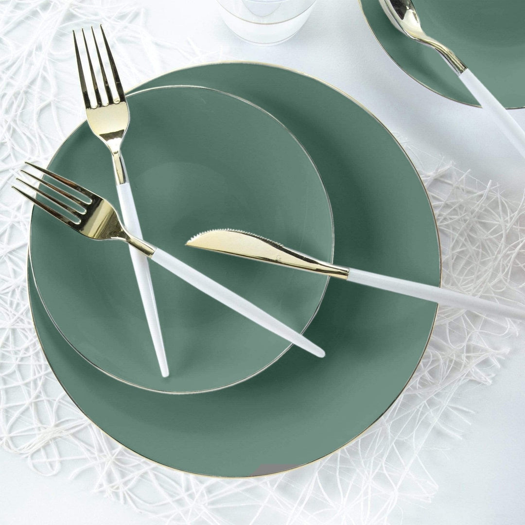 Sage Green Gold Rimmed Plastic Plates - 2 Sizes