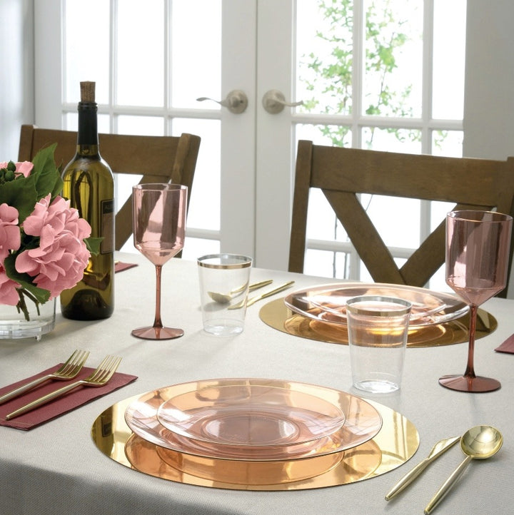 Transparent Rose Gold Rimmed Plastic Plates - 2 Sizes