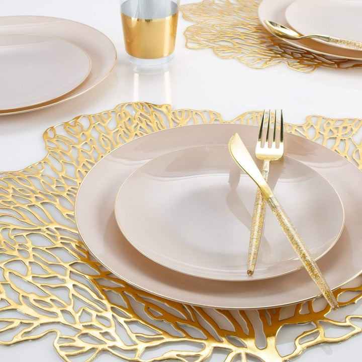 Linen Gold Rimmed Plastic Plates - 2 Sizes