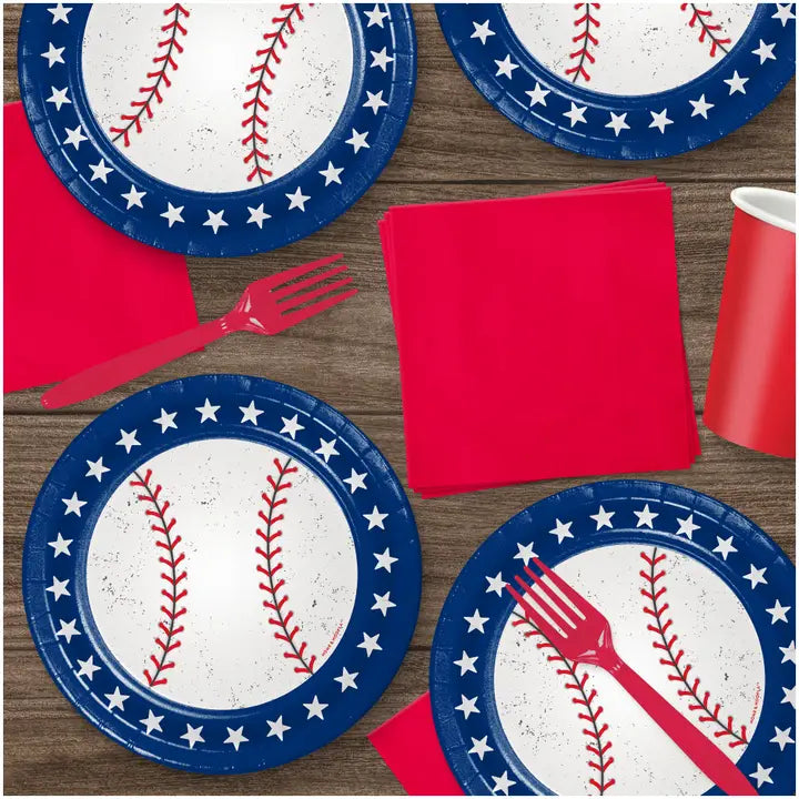 Blue and White Baseball Small Appetizer Dessert Plates