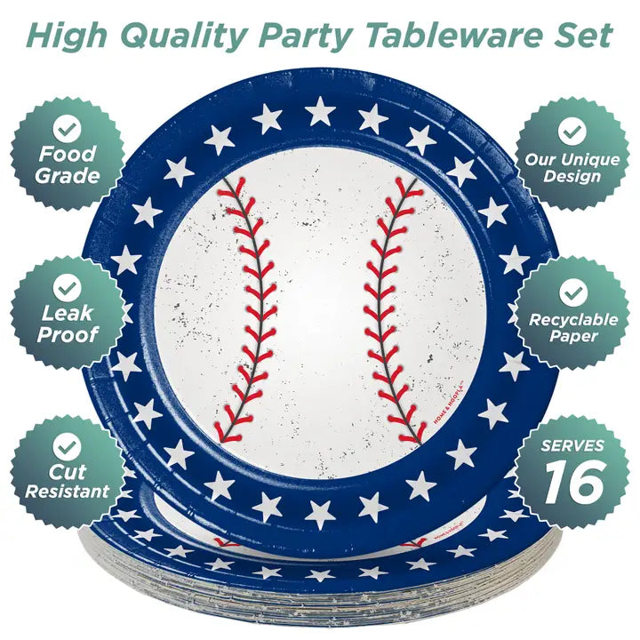 Blue and White Baseball Small Appetizer Dessert Plates