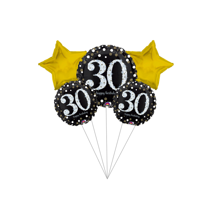 Premium Sparkling Celebration 30th Birthday Foil Balloon Bundle with Balloon Weight