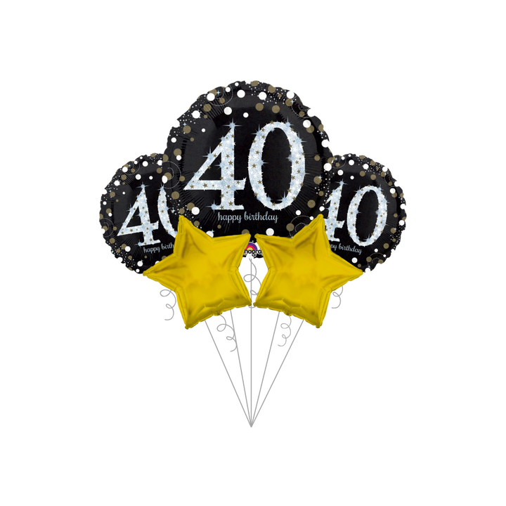 Premium Sparkling Celebration 40th Birthday Foil Balloon Bundle with Balloon Weight