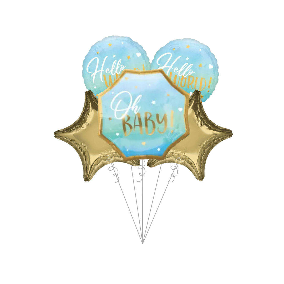 Premium Blue Baby Boy Baby Shower Foil Balloon Bundle with Balloon Weight