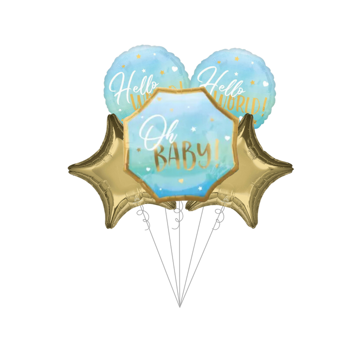 Premium Blue Baby Boy Baby Shower Foil Balloon Bundle with Balloon Weight