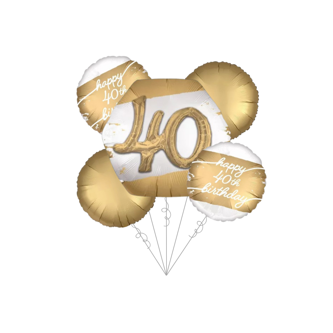 Premium Golden Age 40th Birthday Foil Balloon Bundle with Balloon Weight