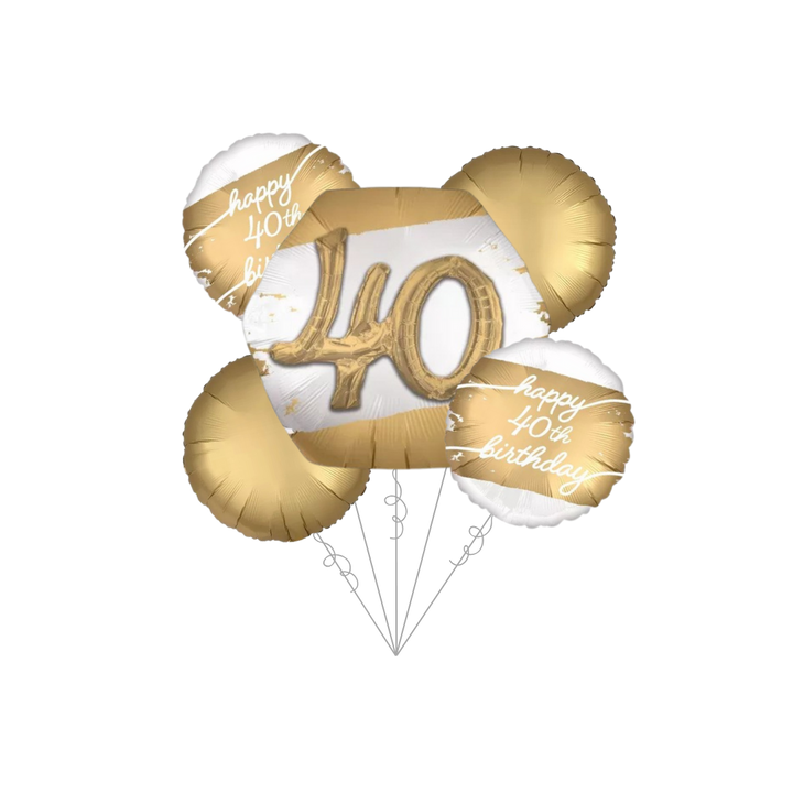 Premium Golden Age 40th Birthday Foil Balloon Bundle with Balloon Weight