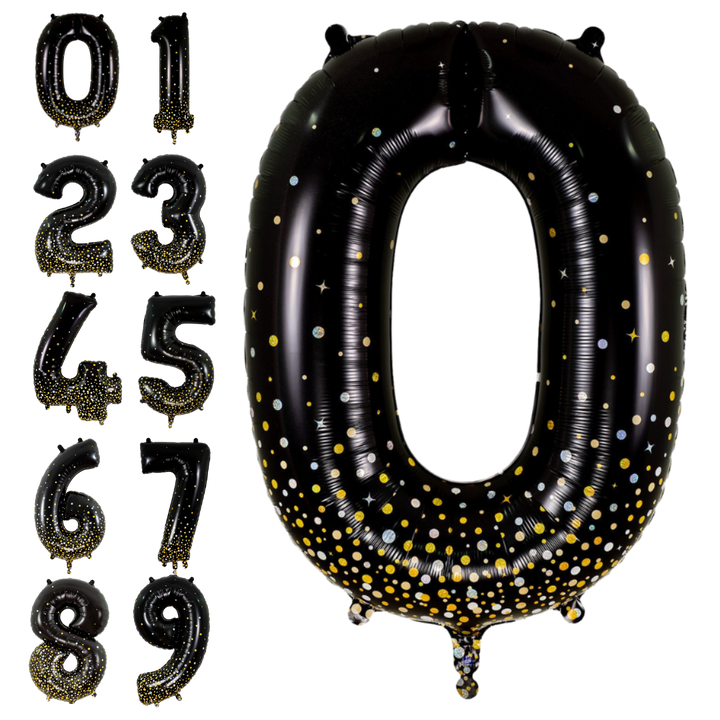 Black & Gold Number 0-9 Foil Balloon, 34in