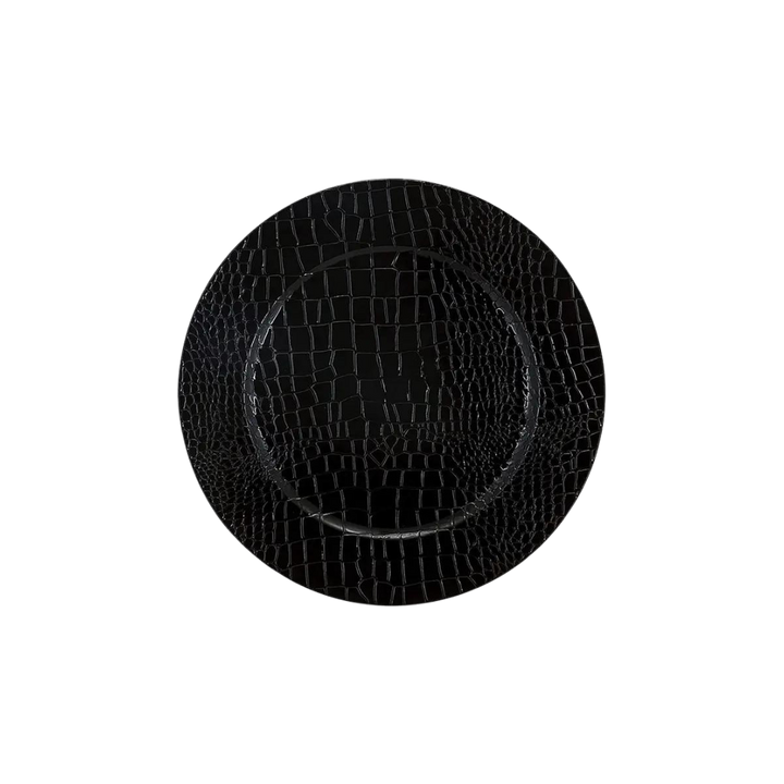 Black Snake Skin Look Round Plastic Charger Plate | 1 Charger