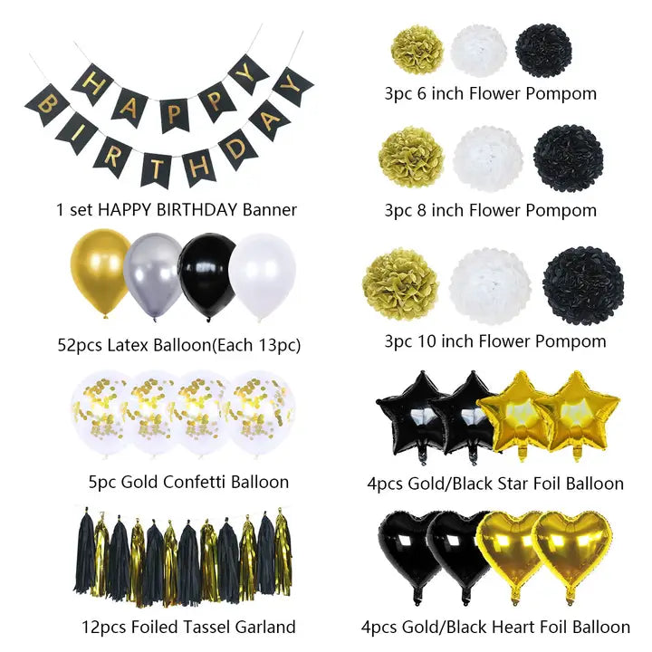 Black & Gold Birthday Decoration Kit - (80pk)