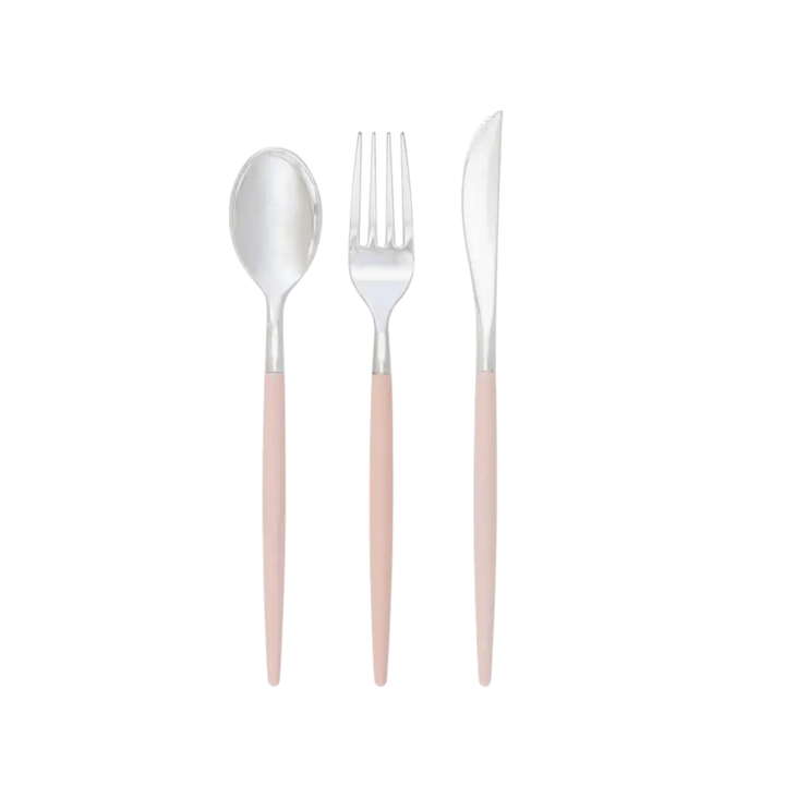 Blush and Silver Plastic Cutlery Set - 32 pcs