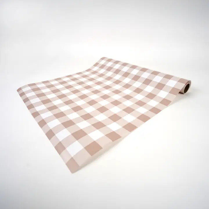 Brown Gingham Paper Table Runner