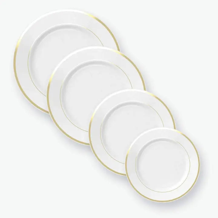 Classic Round White • Gold Plastic Plates | 10 Plates