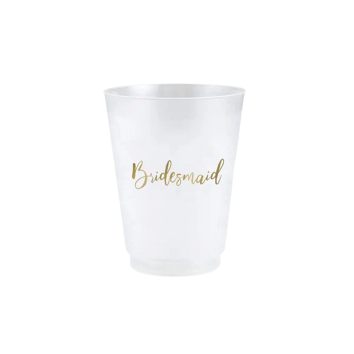 White and Gold "Bridesmaid" Plastic Cups