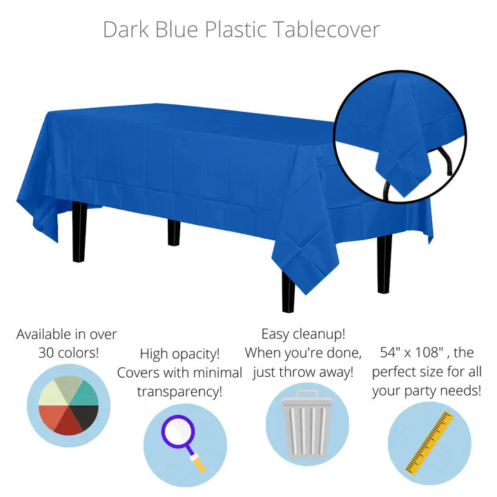 Dark Blue Disposable Plastic Tablecloth - 54 in. x 108 in.