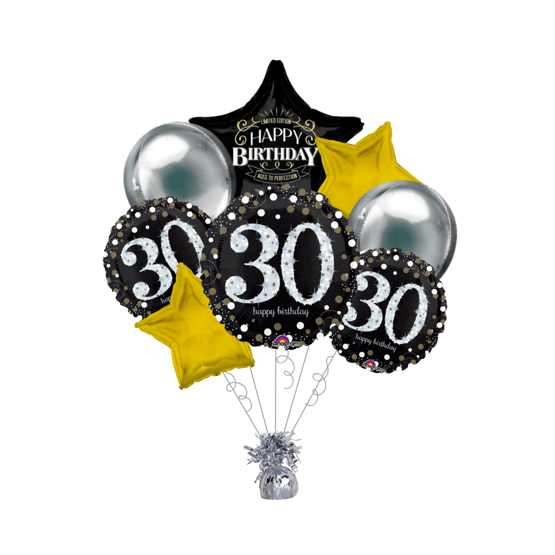 Premium Sparkling Celebration 30th Birthday Foil Balloon Bundle with Balloon Weight