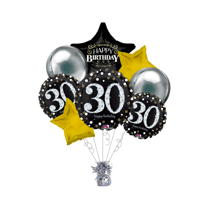 Premium Sparkling Celebration 30th Birthday Foil Balloon Bundle with Balloon Weight