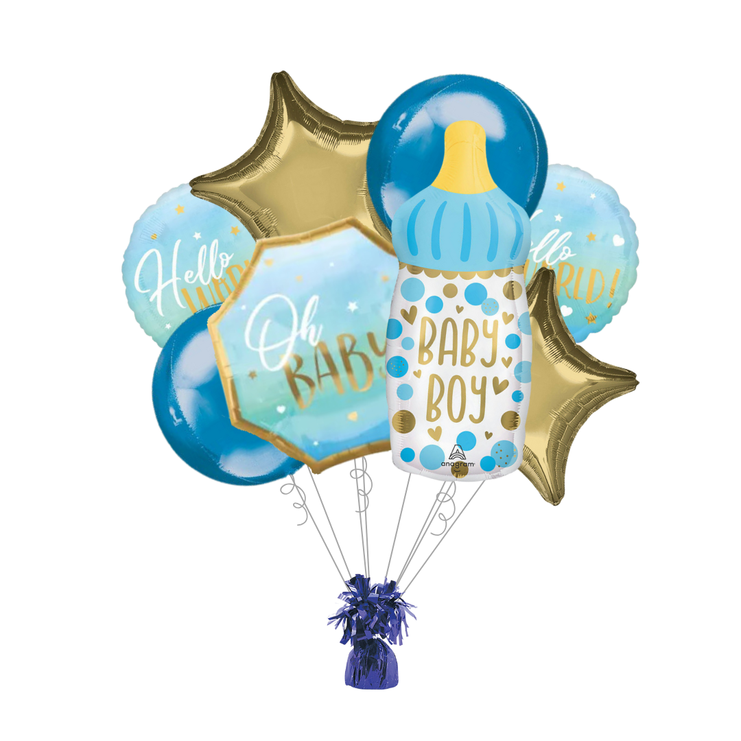 Premium Blue Baby Boy Baby Shower Foil Balloon Bundle with Balloon Weight