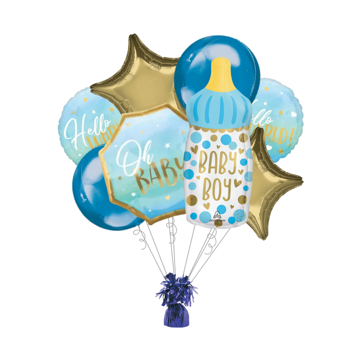 Premium Blue Baby Boy Baby Shower Foil Balloon Bundle with Balloon Weight