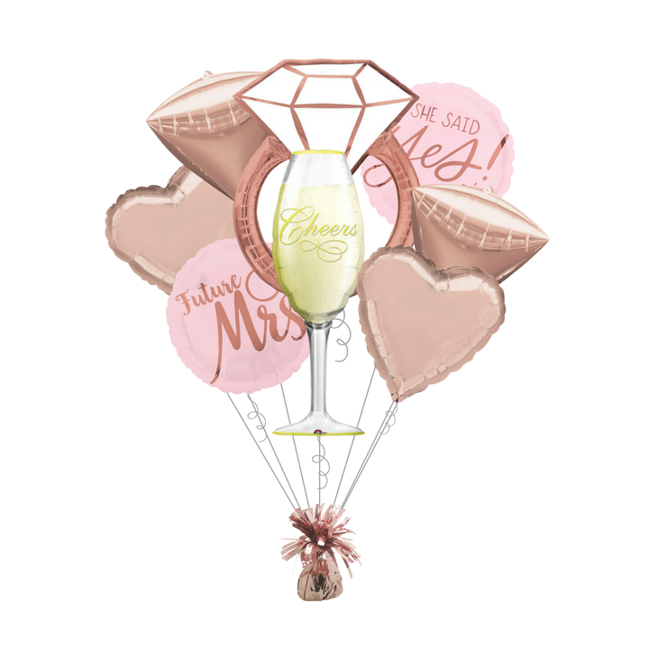 Premium Blush Engagement Foil Balloon Bundle with Balloon Weight