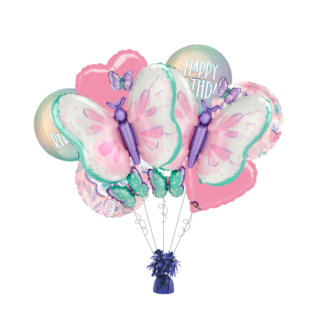 Premium Fluttering Butterflies Foil Balloon Bundle with Balloon Weight